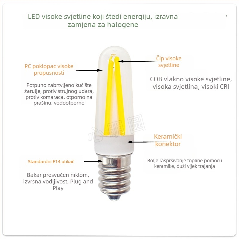 LED filament žarulja 4W, baze G9 i E14, regulirajućeg intenziteta, 220V, za lustere i stolne lampe