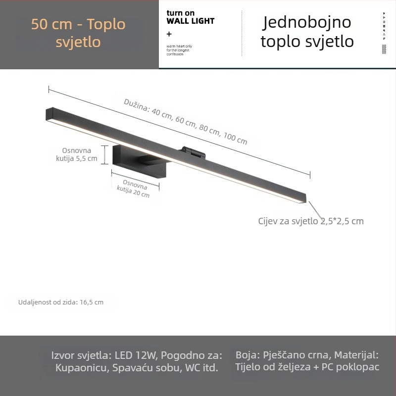 LED ogledalo za kupaonicu s ormarićem i prednjim osvjetljenjem, ogledalo za šminku, moderni minimalistički stil