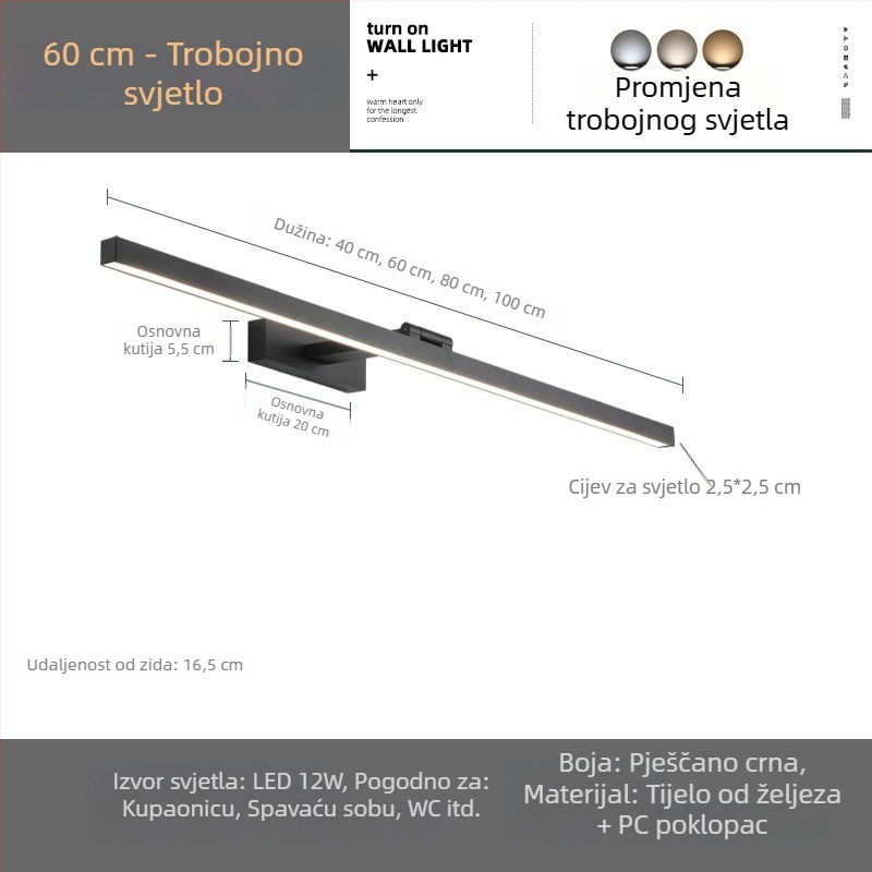 LED ogledalo za kupaonicu s ormarićem i prednjim osvjetljenjem, ogledalo za šminku, moderni minimalistički stil