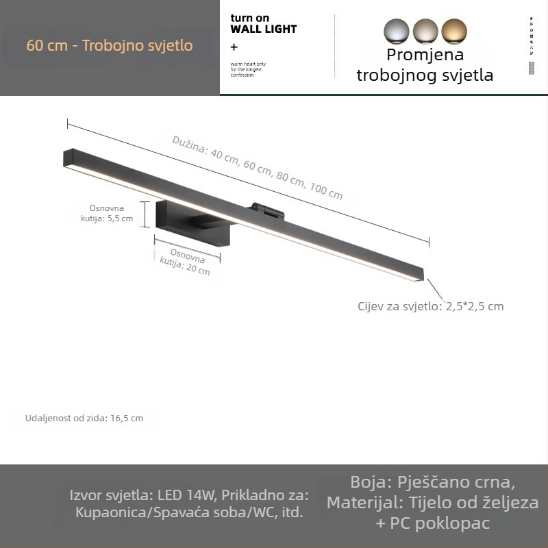 LED ogledalo za kupaonicu s ormarićem i prednjim osvjetljenjem, ogledalo za šminku, moderni minimalistički stil