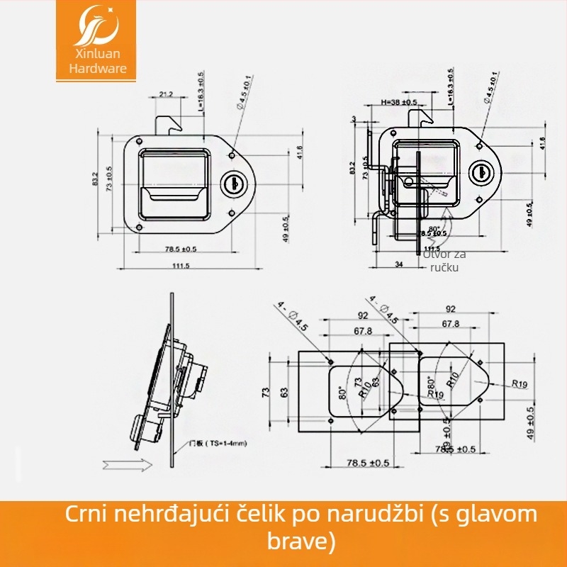 Xinluan G-tipa aluminijska brava za kutiju alata za specijalna vozila, RV-ove i građevinska vozila