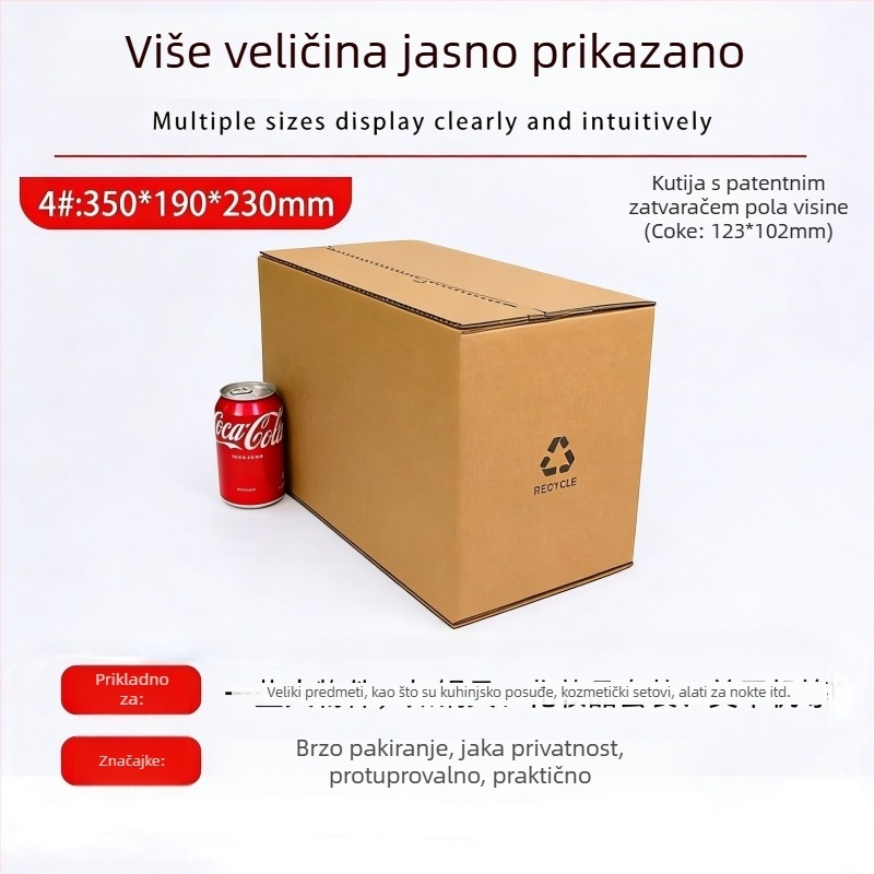 Kutija s zatvaračem od valovitog kartona, bez ljepive trake, ambalaža za logistiku e-trgovine