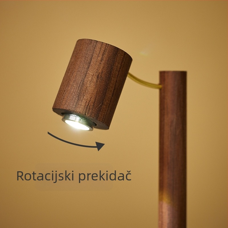 Noćna lampica od orahovog drveta, LED bijela svjetlost, energetski uštedljiva, mala stolna lampa za spavaću sobu ili studentski dom, okretni prekidač, retro stil, masivno drvo