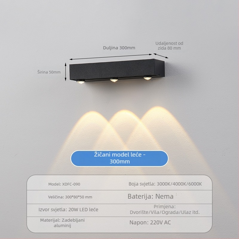 Solarna vanjska zidna svjetiljka – vodootporna linearna LED rasvjeta za fasadu i dvorište