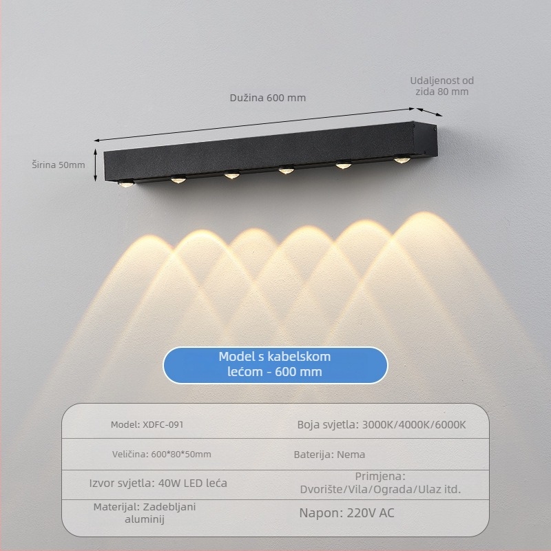 Solarna vanjska zidna svjetiljka – vodootporna linearna LED rasvjeta za fasadu i dvorište