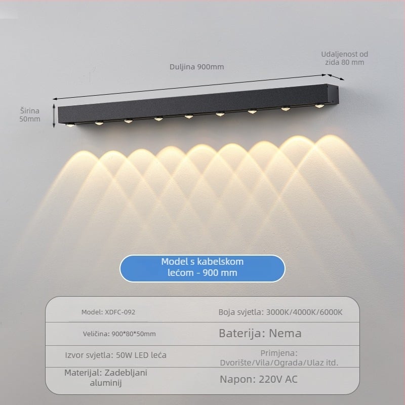 Solarna vanjska zidna svjetiljka – vodootporna linearna LED rasvjeta za fasadu i dvorište
