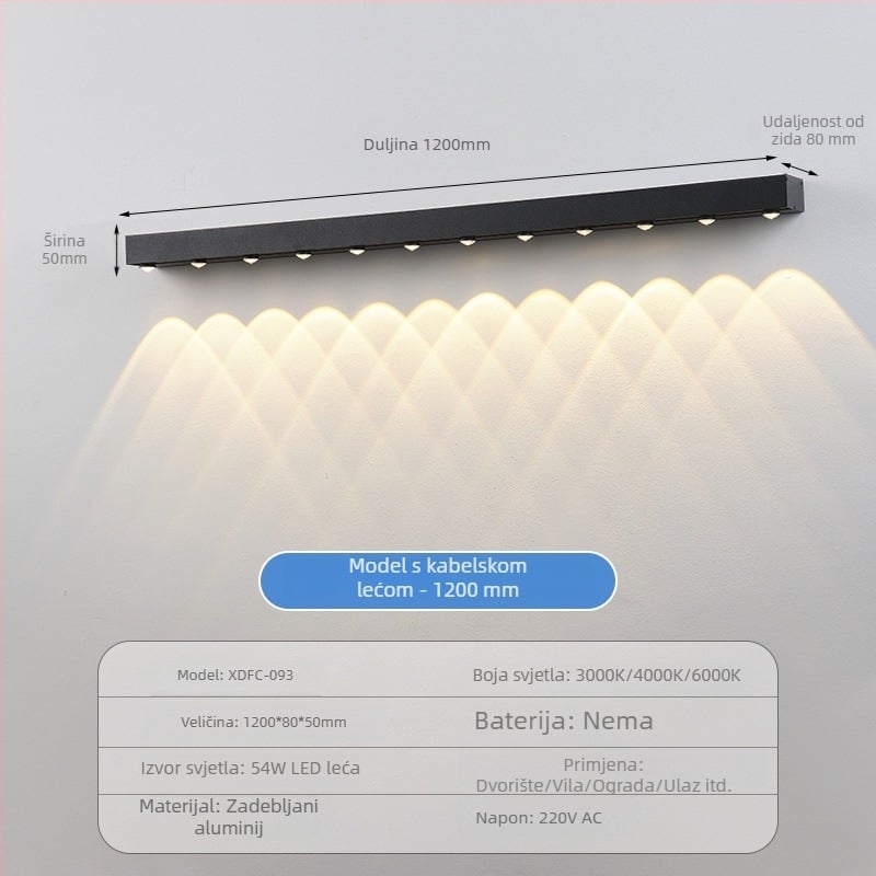 Solarna vanjska zidna svjetiljka – vodootporna linearna LED rasvjeta za fasadu i dvorište