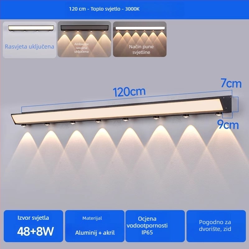 Solarna vanjska zidna svjetiljka – vodootporna linearna LED rasvjeta za fasadu i dvorište