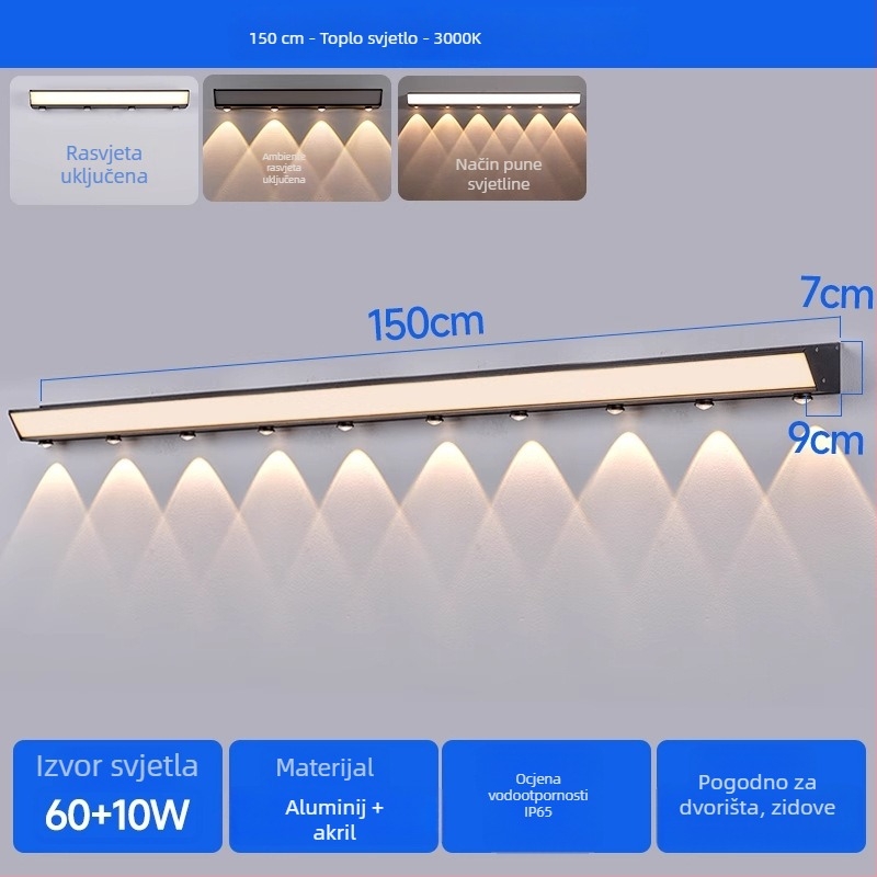 Solarna vanjska zidna svjetiljka – vodootporna linearna LED rasvjeta za fasadu i dvorište