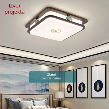 Stropna LED svjetiljka u novokineskom stilu s zaštitom očiju, pravokutnog oblika, tamno orah boja, masivno drvo, za dnevni boravak i spavaću sobu, model 8542