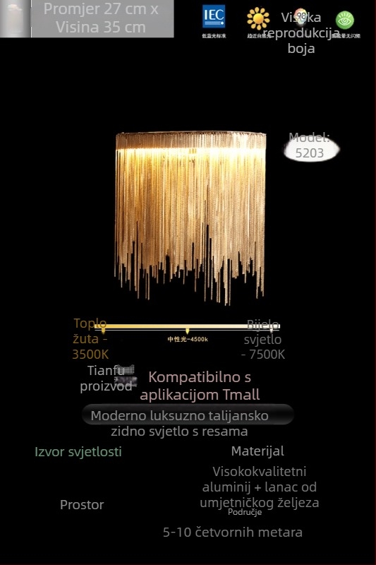 Moderna zidna lampa s resicom, LED, aluminijsko sjenilo, talijanski stil luksuza