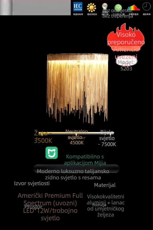Moderna zidna lampa s resicom, LED, aluminijsko sjenilo, talijanski stil luksuza