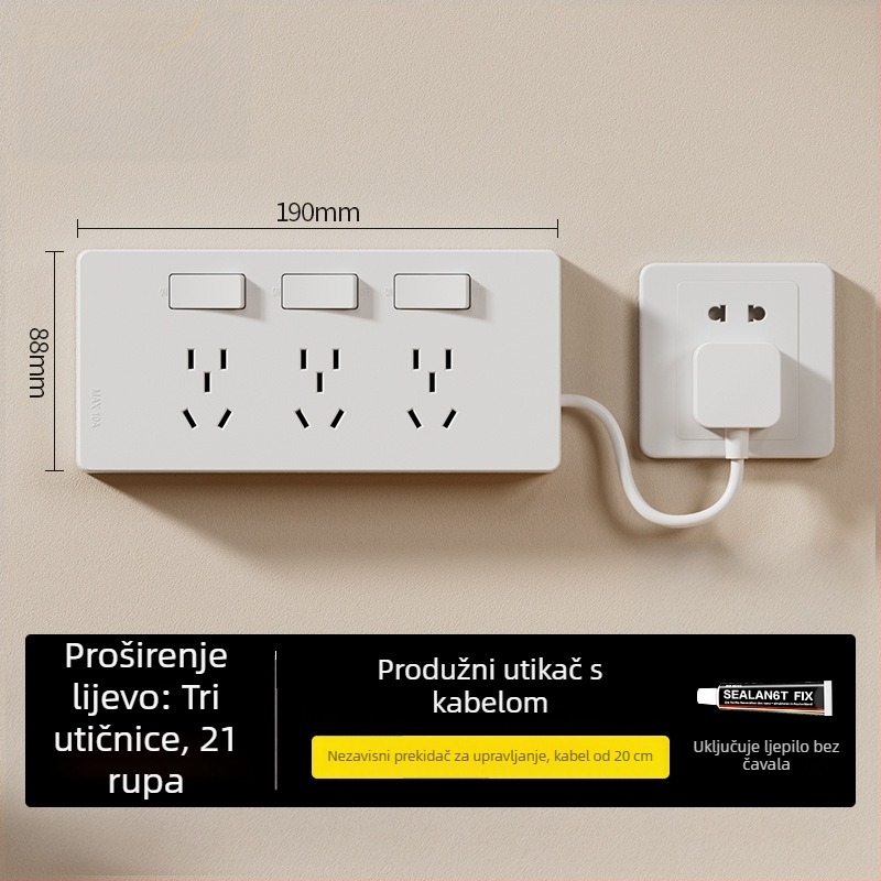86-tip produžni priključak s indikatorom, površinski montiran, više utičnica, bez žice, pojedinačno upravljive utičnice