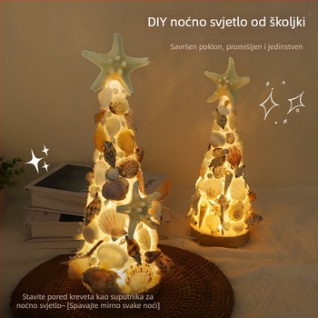 Noćna svjetiljka za božićno drvce od školjki i morske zvijezde — ručno izrađen DIY set, dekorativni ukras, poklon za prijateljicu