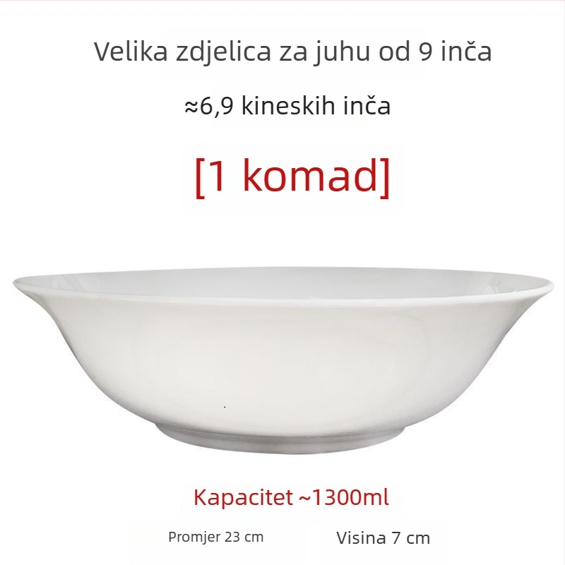 Velike bijele zdjele od kostnog porculana za juhu i salatu, promjer 5/7/9 inča, bez olova, za kućnu upotrebu