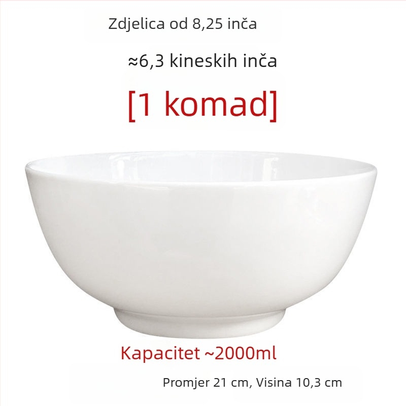 Velike bijele zdjele od kostnog porculana za juhu i salatu, promjer 5/7/9 inča, bez olova, za kućnu upotrebu