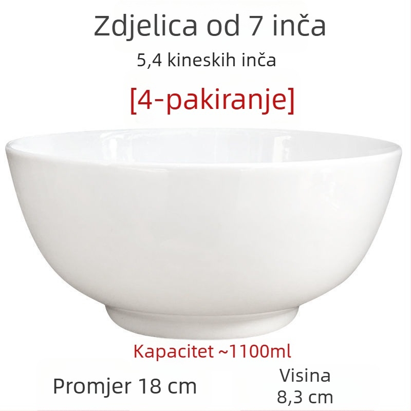 Velike bijele zdjele od kostnog porculana za juhu i salatu, promjer 5/7/9 inča, bez olova, za kućnu upotrebu