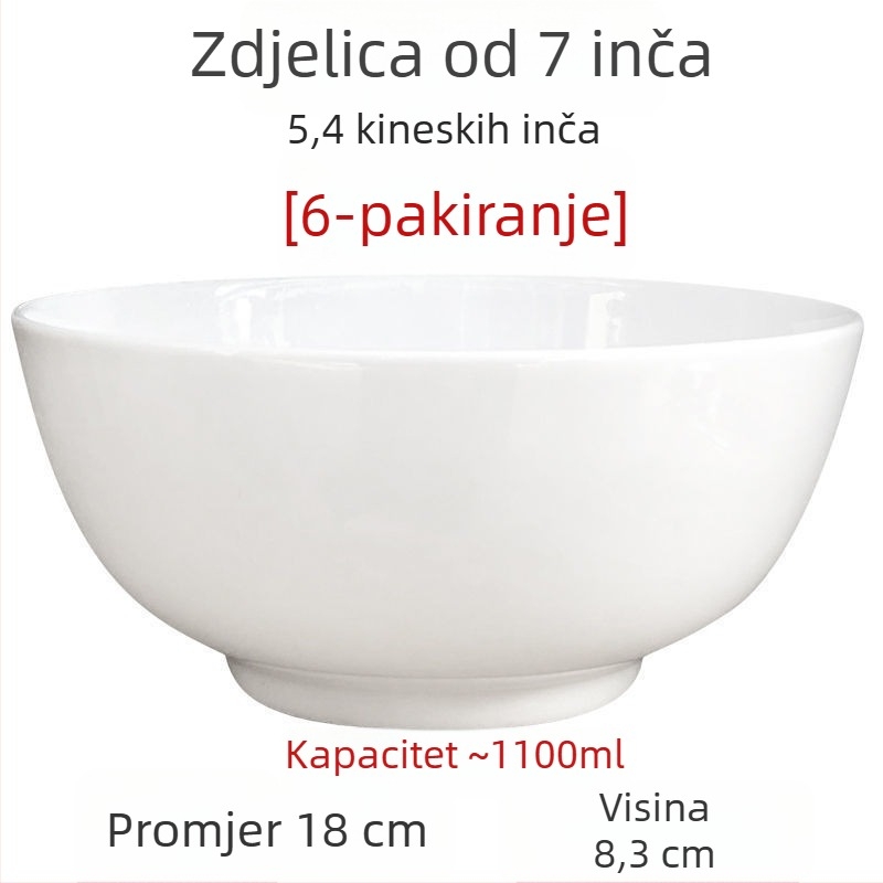 Velike bijele zdjele od kostnog porculana za juhu i salatu, promjer 5/7/9 inča, bez olova, za kućnu upotrebu