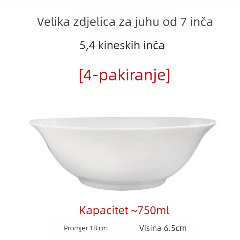 Velike bijele zdjele od kostnog porculana za juhu i salatu, promjer 5/7/9 inča, bez olova, za kućnu upotrebu