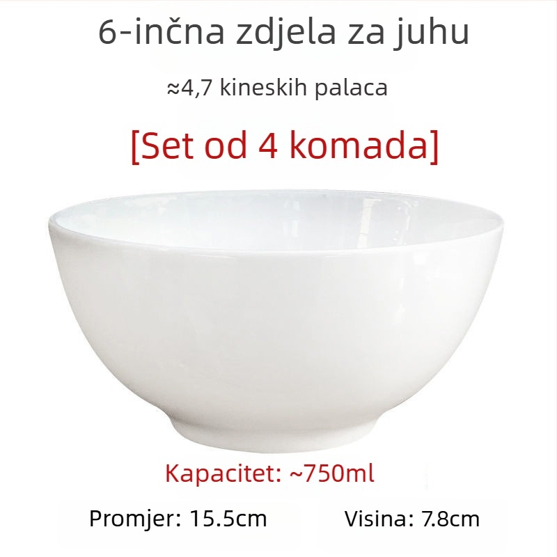 Velike bijele zdjele od kostnog porculana za juhu i salatu, promjer 5/7/9 inča, bez olova, za kućnu upotrebu