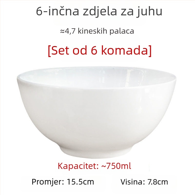 Velike bijele zdjele od kostnog porculana za juhu i salatu, promjer 5/7/9 inča, bez olova, za kućnu upotrebu