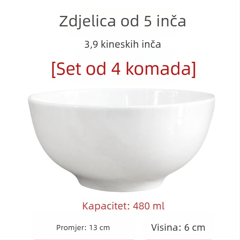 Velike bijele zdjele od kostnog porculana za juhu i salatu, promjer 5/7/9 inča, bez olova, za kućnu upotrebu