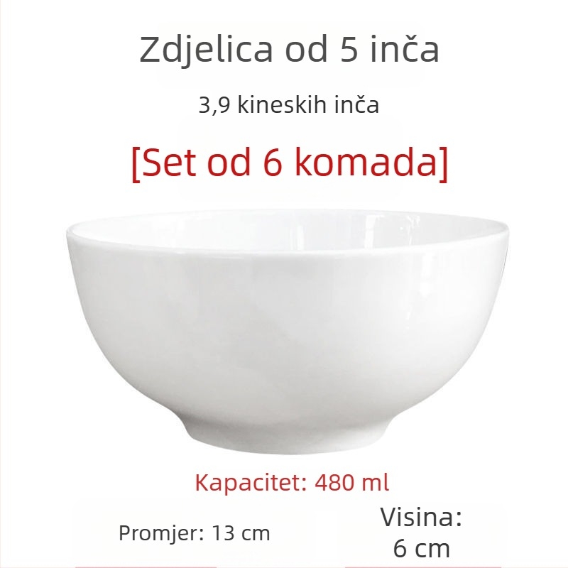 Velike bijele zdjele od kostnog porculana za juhu i salatu, promjer 5/7/9 inča, bez olova, za kućnu upotrebu