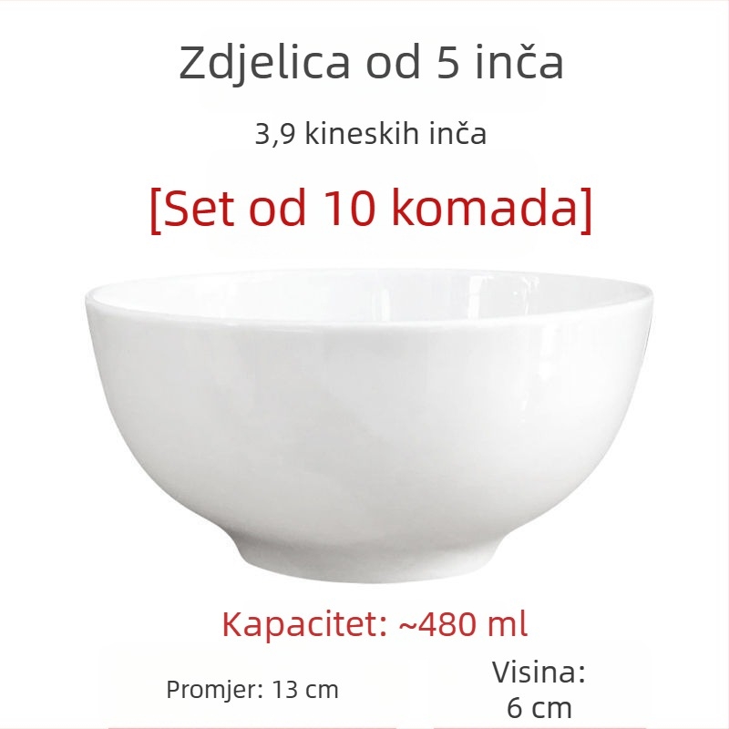 Velike bijele zdjele od kostnog porculana za juhu i salatu, promjer 5/7/9 inča, bez olova, za kućnu upotrebu
