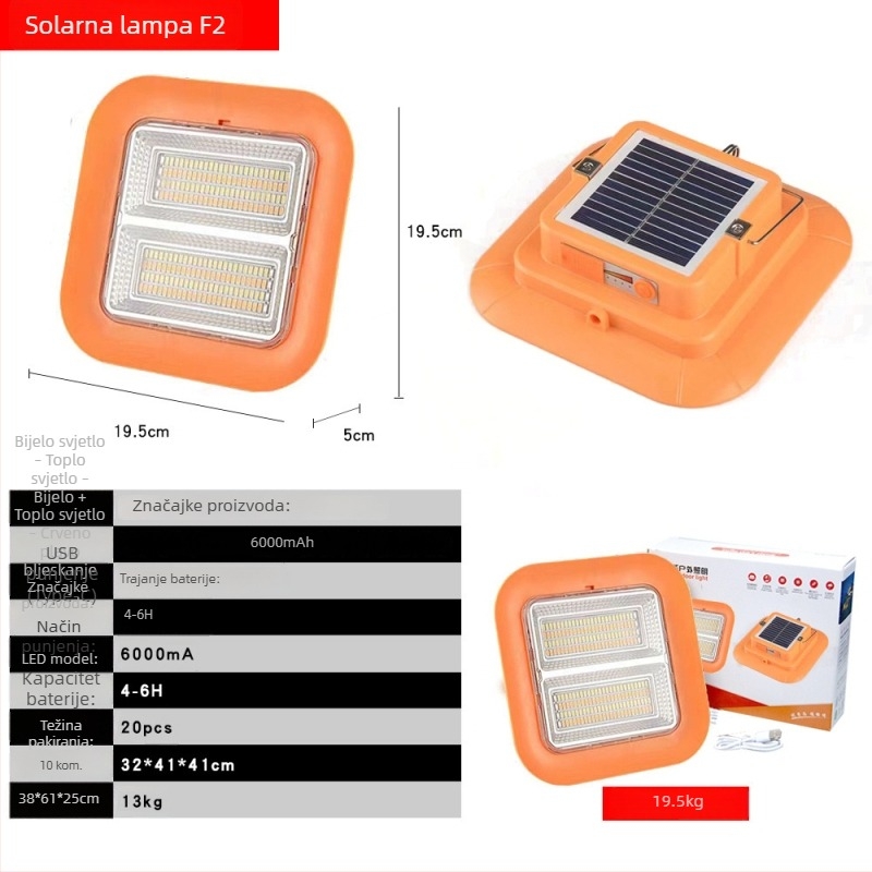 Solarni LED reflektor za upozorenje, prijenosno vanjsko radno osvjetljenje za kampiranje i noćne tržnice, model GZ-D08, Xinster