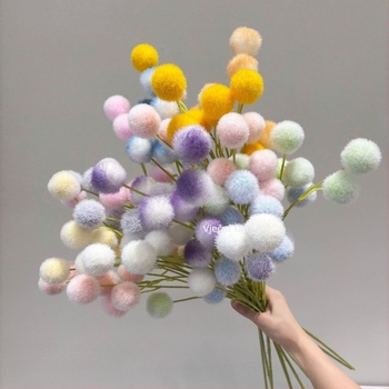Lažni buket s devet pom-pom kuglica, flokirana tekstura, svadbena dekoracija i rekviziti za fotografiju