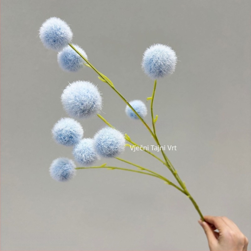Lažni buket s devet pom-pom kuglica, flokirana tekstura, svadbena dekoracija i rekviziti za fotografiju