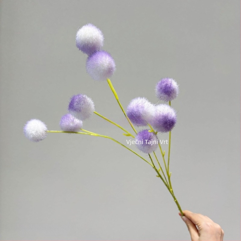 Lažni buket s devet pom-pom kuglica, flokirana tekstura, svadbena dekoracija i rekviziti za fotografiju