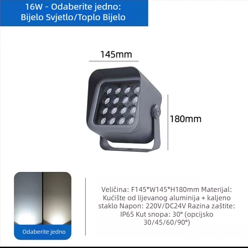 LED kvadratni floodlight za vanjsku upotrebu, IP65 vodootporan, rasvjeta dvorišta, zida i krajolika