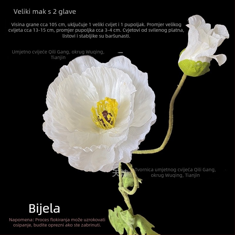 Ogroman umjetni mak s dvije glave za svadbenu dekoraciju, podni aranžman, rekvizit za fotografiju i kućnu dekoraciju