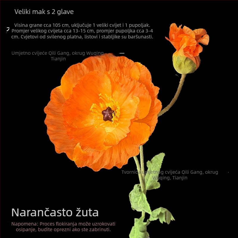 Ogroman umjetni mak s dvije glave za svadbenu dekoraciju, podni aranžman, rekvizit za fotografiju i kućnu dekoraciju