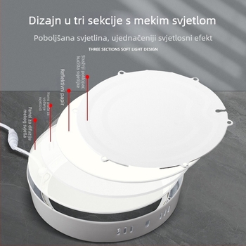 LED ultra-tanki površinski montirani panel LED sa ugrađenim downlightom, bez bušenja, trobojno osvjetljenje za hodnik i ulaz