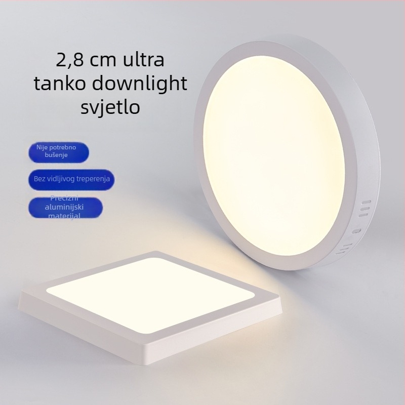 LED ultra-tanki površinski montirani panel LED sa ugrađenim downlightom, bez bušenja, trobojno osvjetljenje za hodnik i ulaz