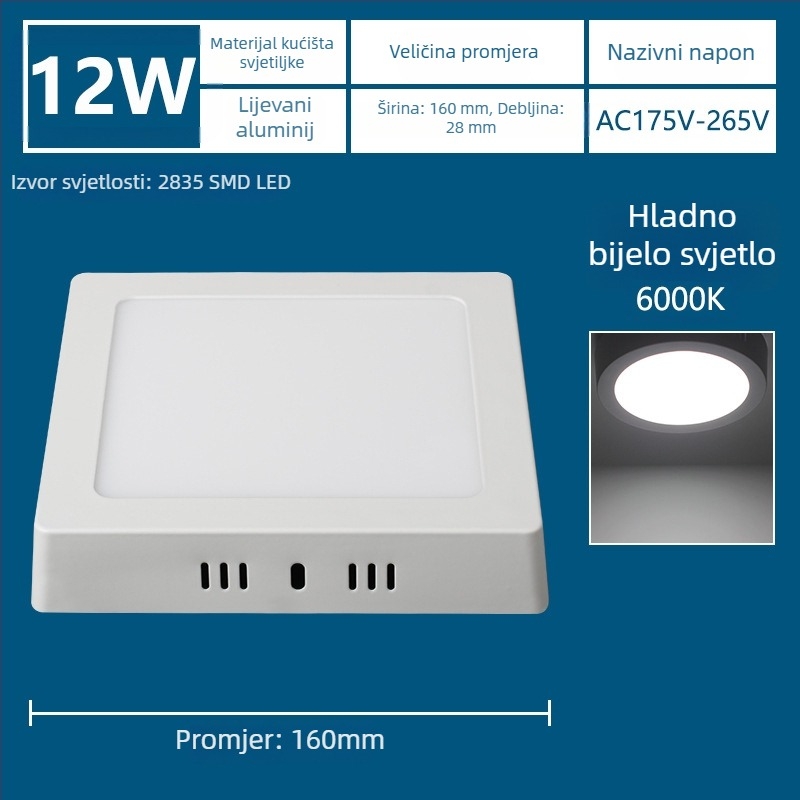 LED ultra-tanki površinski montirani panel LED sa ugrađenim downlightom, bez bušenja, trobojno osvjetljenje za hodnik i ulaz