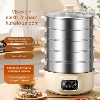 Višefunkcijski električni parovarnik za kućnu upotrebu, velike kapacitete, trostruki sloj, s programabilnim timerom i pametnim kuhanjem na paru.