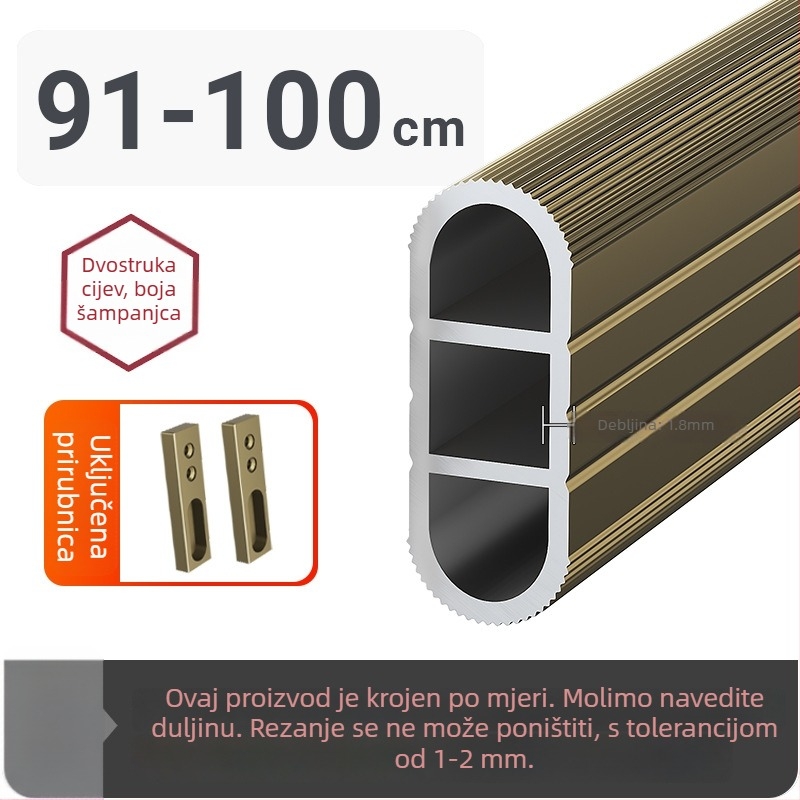 Protuklizna gornje montirana šipka za odjeću, od aluminijske legure, ojačana šipka za garderobu, unutarnja pričvrsna komponenta