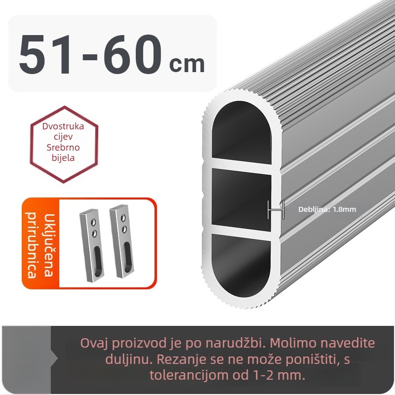 Protuklizna gornje montirana šipka za odjeću, od aluminijske legure, ojačana šipka za garderobu, unutarnja pričvrsna komponenta