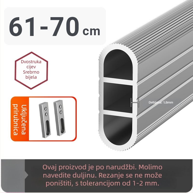 Protuklizna gornje montirana šipka za odjeću, od aluminijske legure, ojačana šipka za garderobu, unutarnja pričvrsna komponenta