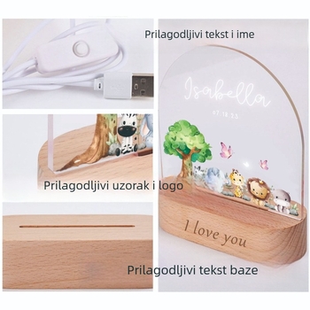Dječja noćna lampica s dizajnom životinja ili zodijaka, 18×15 cm, napajanje iz utičnice, DIY ukrasi, poklon za rođendan