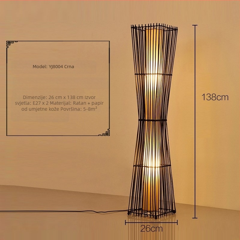 Japonski stil podna lampa s tatami motivima, Zen bambus umjetnost, drvena dekorativna lampa za dnevni boravak i spavaću sobu