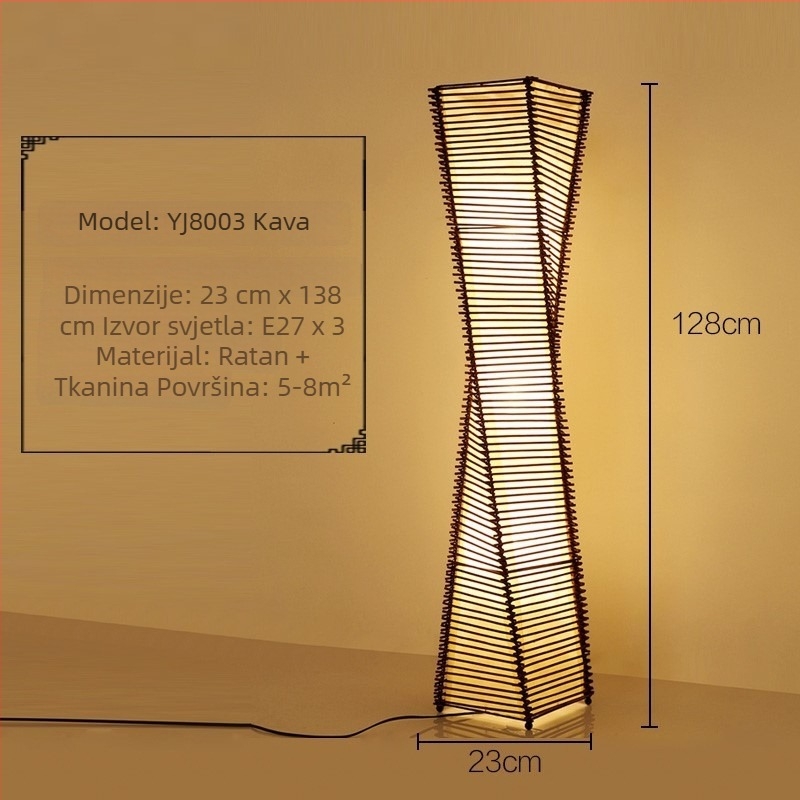 Japonski stil podna lampa s tatami motivima, Zen bambus umjetnost, drvena dekorativna lampa za dnevni boravak i spavaću sobu