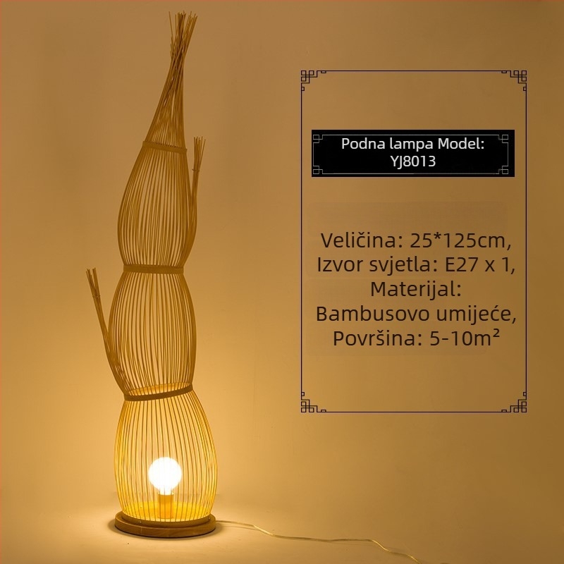 Japonski stil podna lampa s tatami motivima, Zen bambus umjetnost, drvena dekorativna lampa za dnevni boravak i spavaću sobu