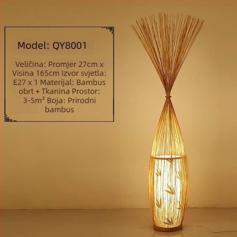 Japonski stil podna lampa s tatami motivima, Zen bambus umjetnost, drvena dekorativna lampa za dnevni boravak i spavaću sobu
