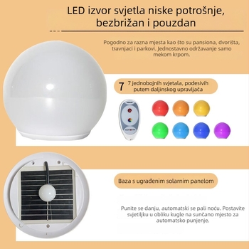 Vanjska solarna kuglasta svjetiljka sa zemljanim stalkom – za travnjak, vrt, stupove ograde i dvorište