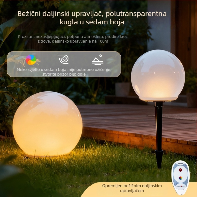 Vanjska solarna kuglasta svjetiljka sa zemljanim stalkom – za travnjak, vrt, stupove ograde i dvorište