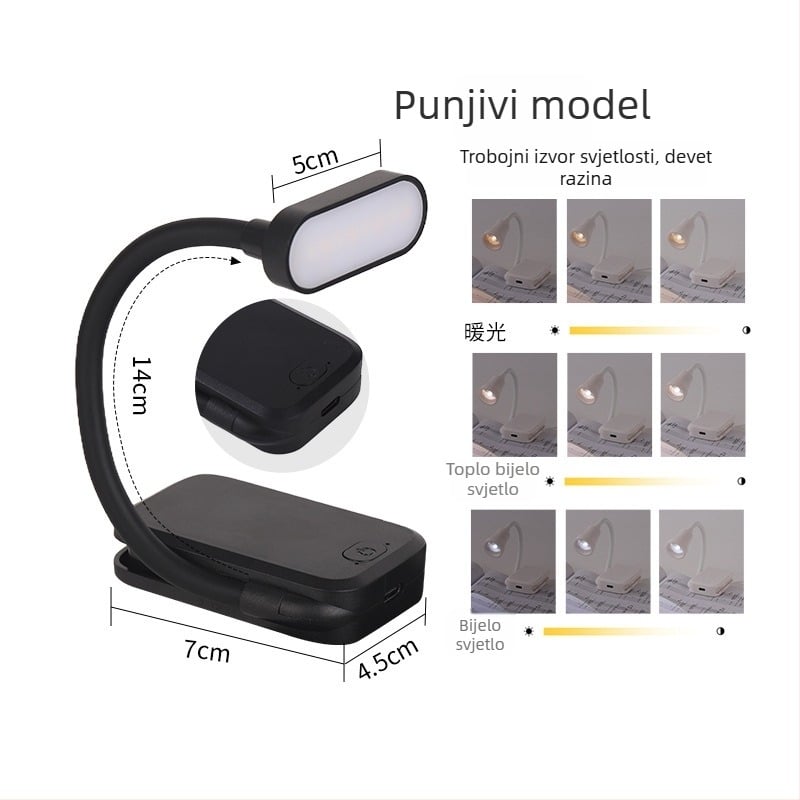 Mini LED lampica s USB napajanjem, noćna svjetiljka za dom, lampica za čitanje s klipsom za knjigu, zaštita očiju, prijenosno studijsko svjetlo